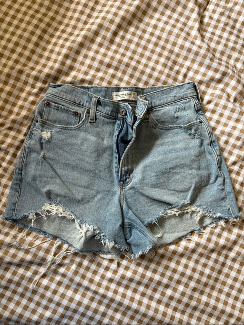 Abercrombie & Fitch Light Wash Distressed Denim Shorts